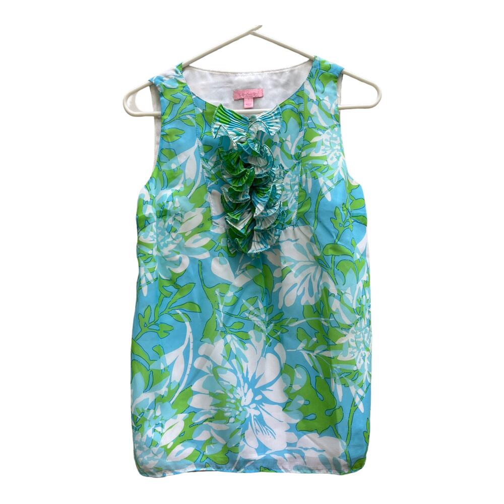 Lilly Pulitzer Caden Shell Ruffle Blouse in Beach Club Having a Blast Women's 0